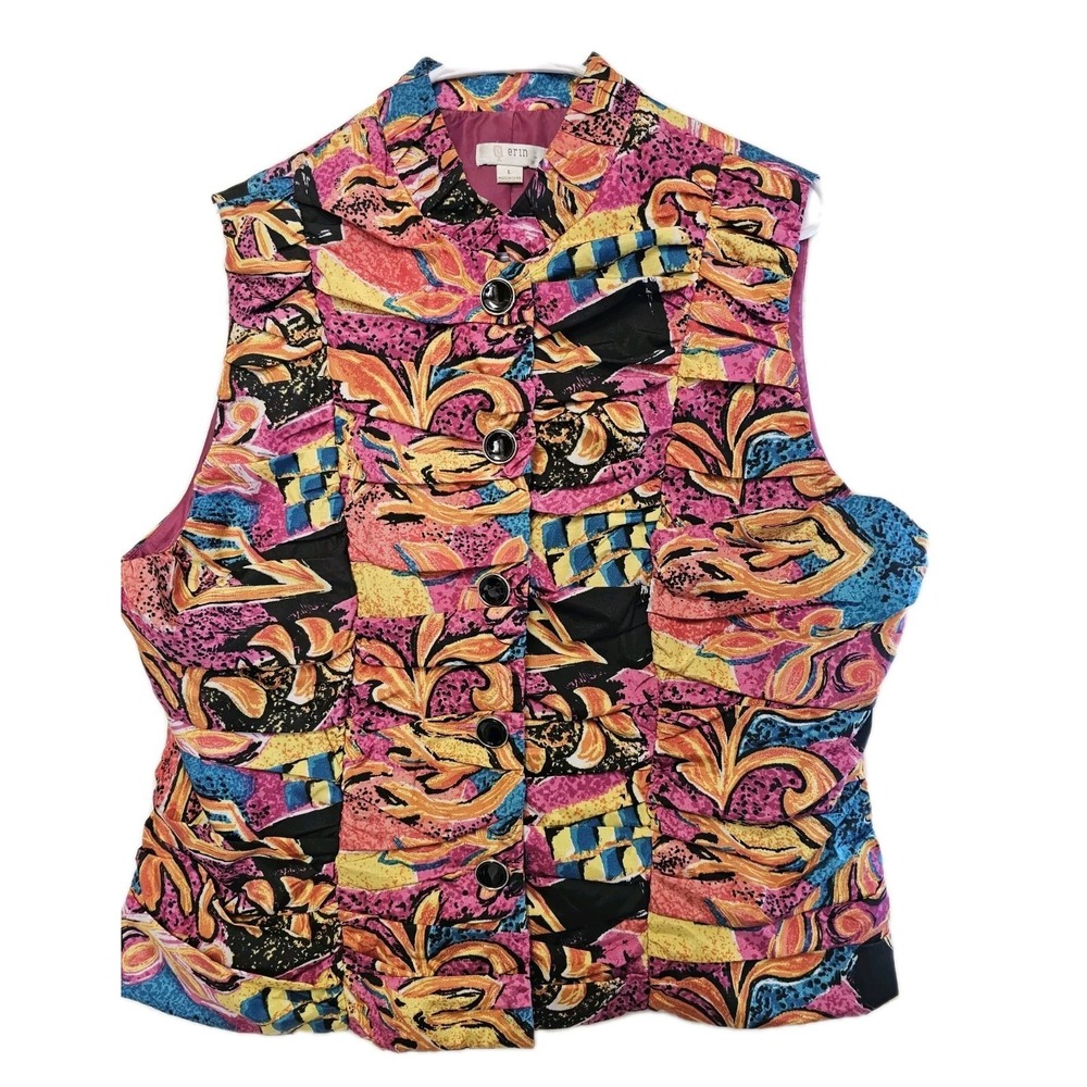 Erin London Women's Size Large Vest Ruched  Button Front Lightweight‎ Lined EUC